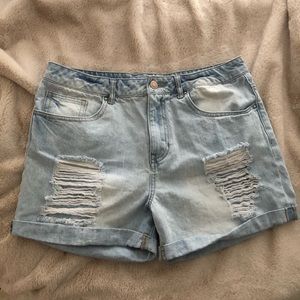 Distressed jean shorts
